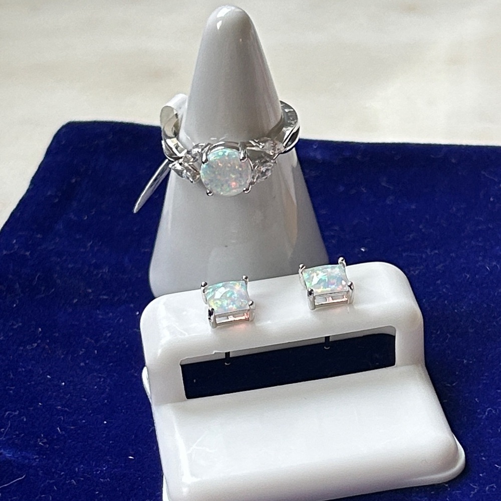 925 Sterling Silver genuine Opal‎ Jewelry Set